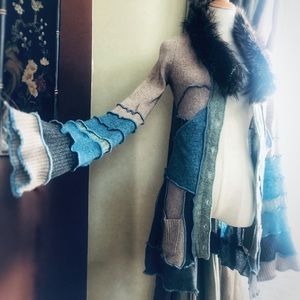SOLD Upcycled sweater coat, patchwork